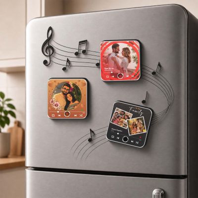 Personalized Caricature Theme Couple Photo Musical Fridge Magnet with Custom Photo & Song Surprise Gift for Wife, Husband, Girlfriend, Boyfriend